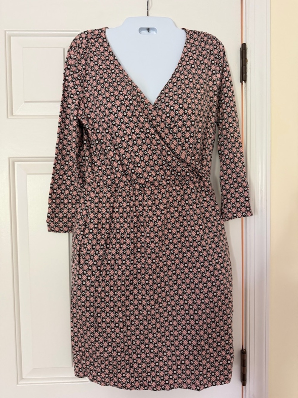 Boden Size 4P Pink Geometric Print Wrap Dress Petite Pockets Long Sleeve